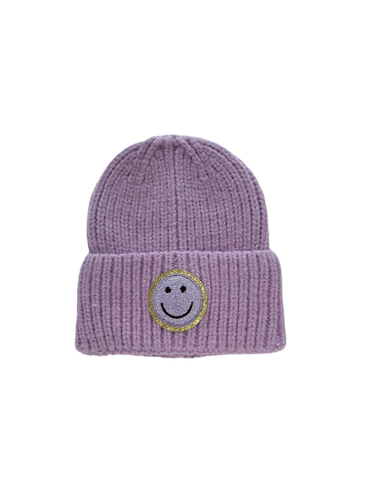 Smiley Patch Beanie (Purple)