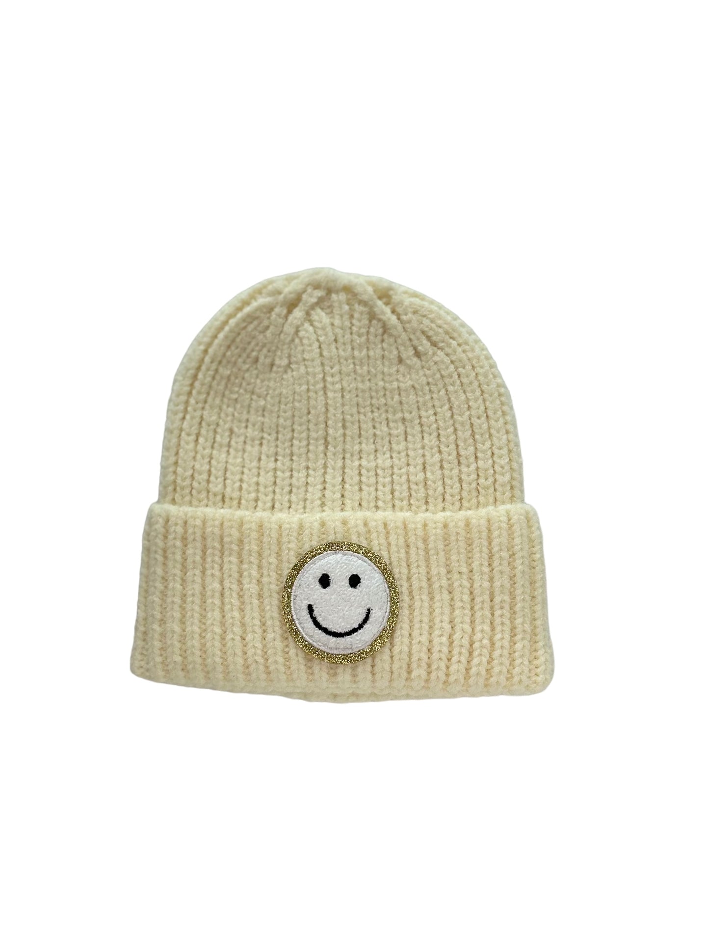 Smiley Patch Beanie (Cream)