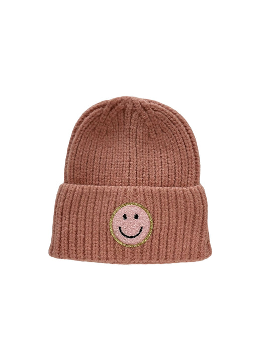 Smiley Patch Beanie (Rose Pink)