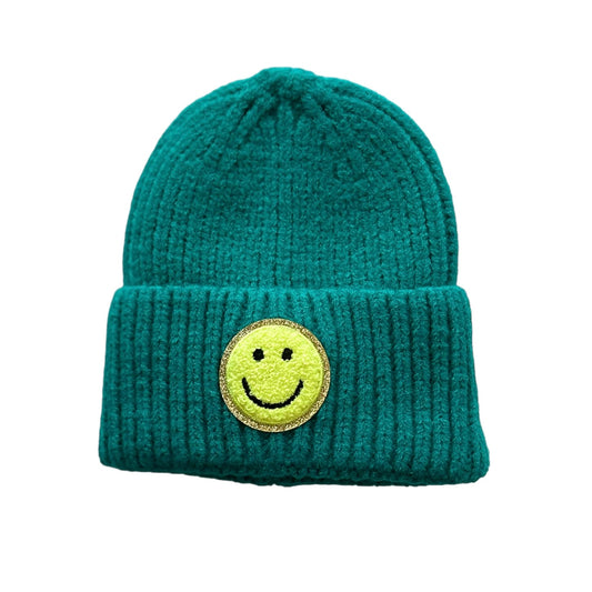 Smiley Patch Beanie (Aqua)